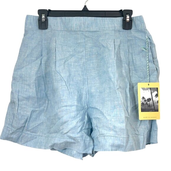 Trovata Birds of Paradis Everett Pleated Linen Shorts Blue Medium New - Picture 1 of 3